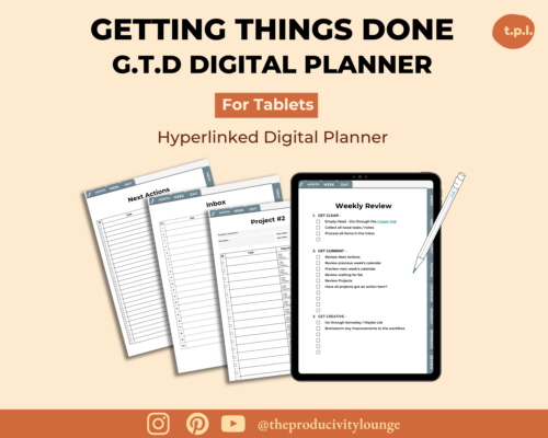 Getting Things done digital planner for ipad and tablets. GTD Digital Planner for goodnotes
