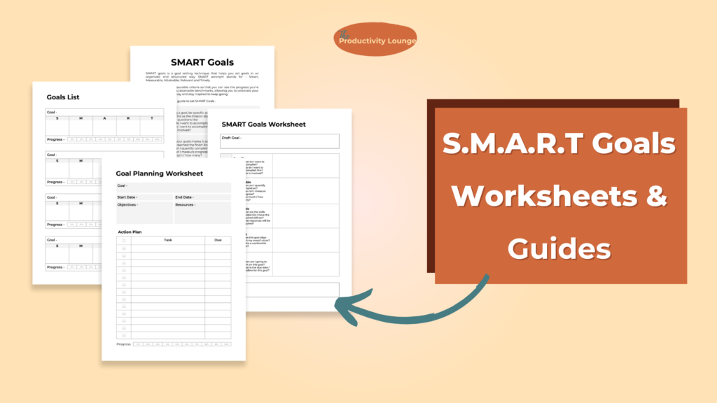 SMART Goal setting worksheet. SMART Goals guide. Goal planner